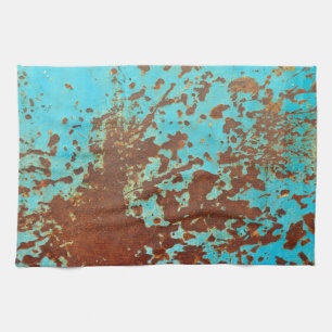 Linge De Cuisine rouille grunge bleue de plaque métallique rouill