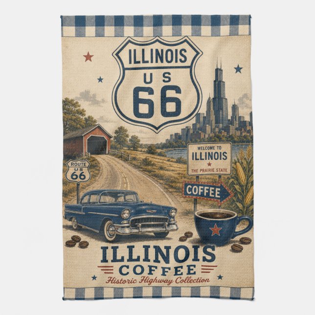 Linge De Cuisine Route 66 Illinois Café Prairie State Décor (Vertical)