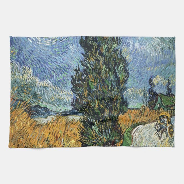 Linge De Cuisine Route avec cyprès de Van Gogh Impressionnisme (Horizontal)