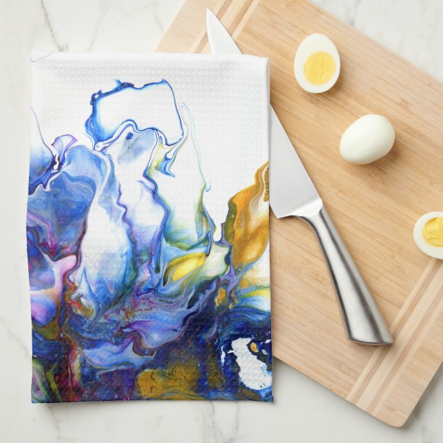 Linge De Cuisine Royal Blue & Pink Abstrait Fluid Art (Quart Plié)