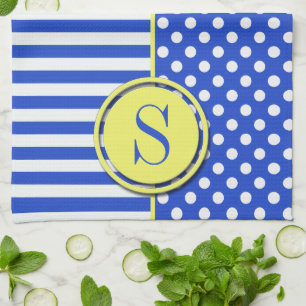 Linge De Cuisine Royal Blue Pois et stries-Monogram STaylor