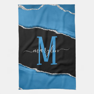 LINGE DE CUISINE ROYAL BLUE & SILVER AGATE