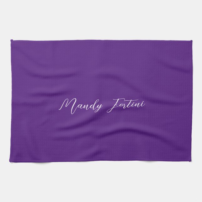 Linge De Cuisine Royal Purple Plain Élégante Calligraphie minimalis (Horizontal)