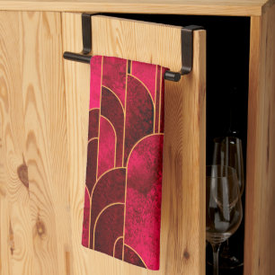 Linge De Cuisine Royal Red and Gold Art Déco Motif