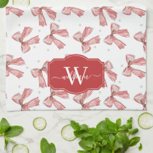 Linge De Cuisine Ruban à rayures de bonbon rouge et blanc avec noeu