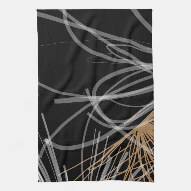 Linge De Cuisine Ruban abstrait moderne noir blanc et or (Vertical)