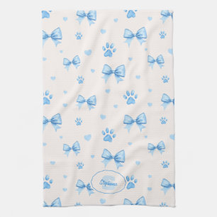 Linge De Cuisine Ruban bleu, Coeur et Motif Empreinte de patte sur