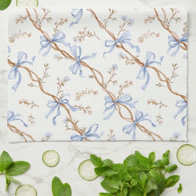 Linge De Cuisine Rubans Bleus Crème (Plié)