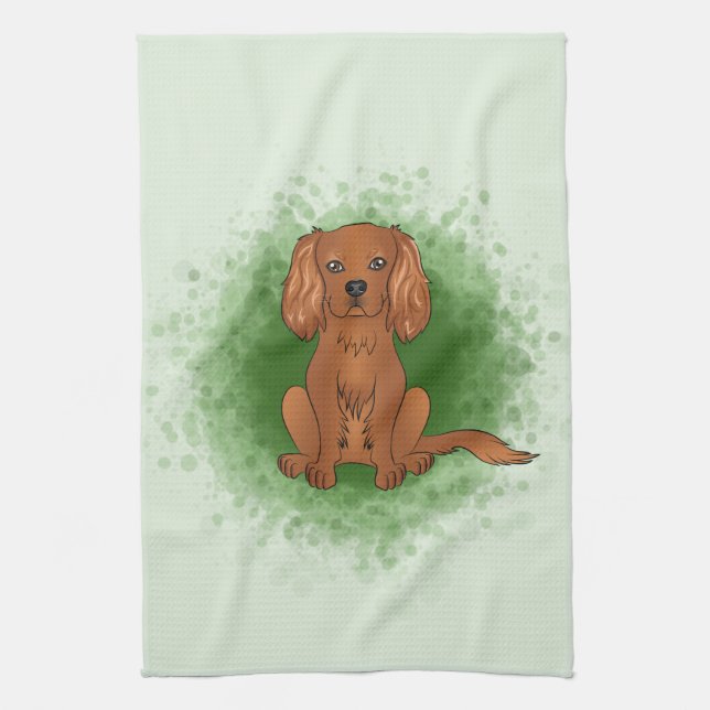 Linge De Cuisine Ruby Cavalier King Charles Spaniel Chien Sur Vert (Vertical)