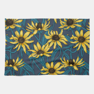 Linge De Cuisine Rudbekia jaune sur la marine