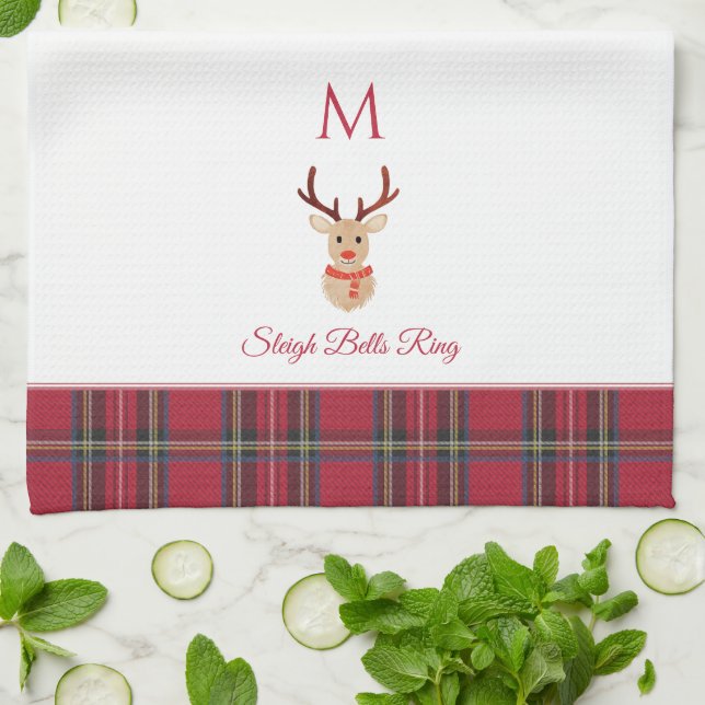 Linge De Cuisine Rudolph le Reindeer Custom Monogramme Noël (Plié)