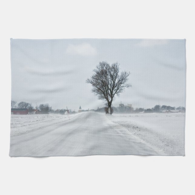 Linge De Cuisine Rural winter road (Horizontal)