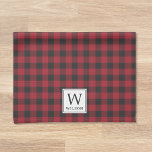 Linge De Cuisine Russe Red Buffalo Check Monogramme Noël<br><div class="desc">Serviette de cuisine monogramme personnalisée pour la saison des vacances avec un design moderne de style ferme noir et rouge buffle chèque avec initiale personnalisée et nom de famille.</div>