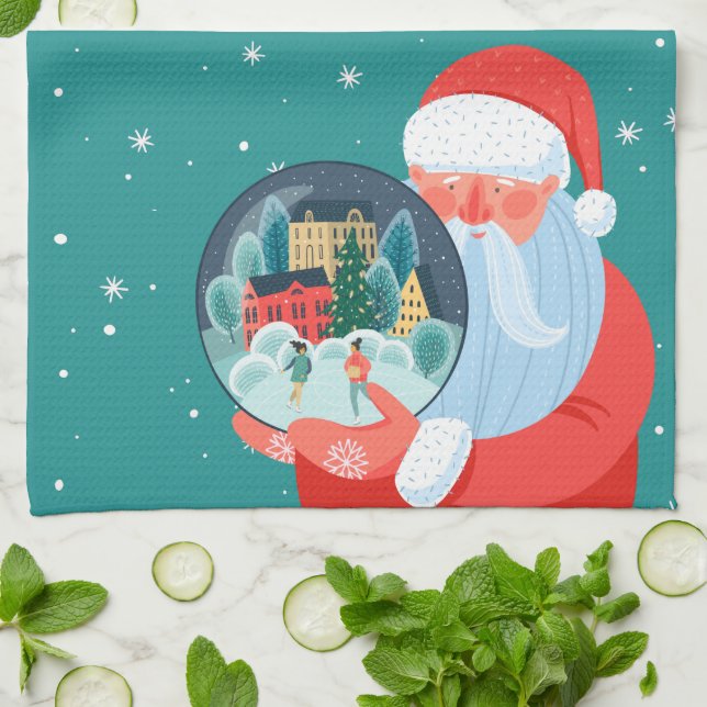 Linge De Cuisine Russe Santa Claus Globe Town (Plié)