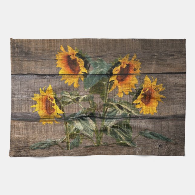 Linge De Cuisine Rustic Barn Wood Sunflower (Horizontal)