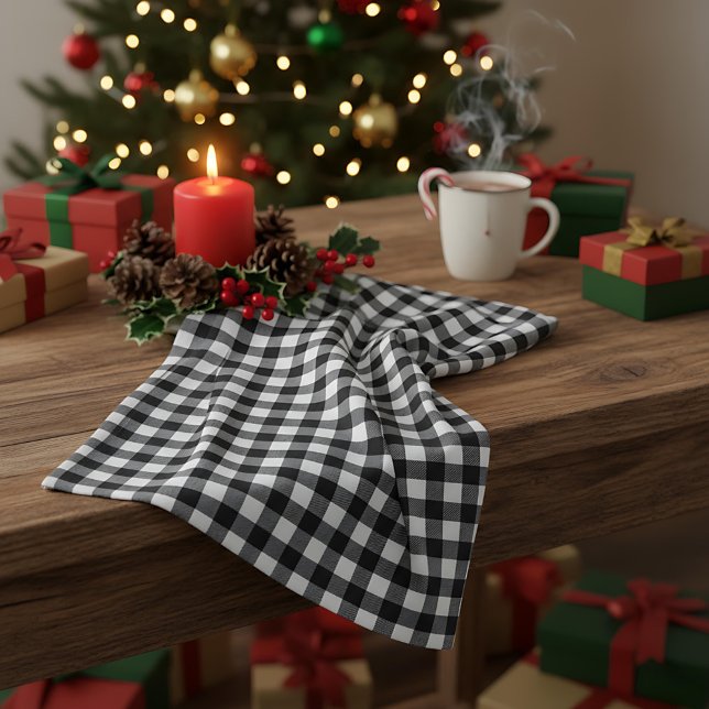 Linge De Cuisine Rustic Christmas Black & White Buffalo Plaid  (Créateur téléchargé)