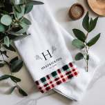 Linge De Cuisine Rustic Farmhouse Nom de famille Monogramme<br><div class="desc">Doté d'un monogramme initial entouré de branches, d'un nom de famille et d'une date établie, et d'une belle ferme plaid. Ajoutez votre libellé personnalisé à cette conception à l'aide des cases "Modifier ce modèle de conception" situées à droite de l'élément ou cliquez sur le bouton bleu "Customiser" pour arranger le...</div>