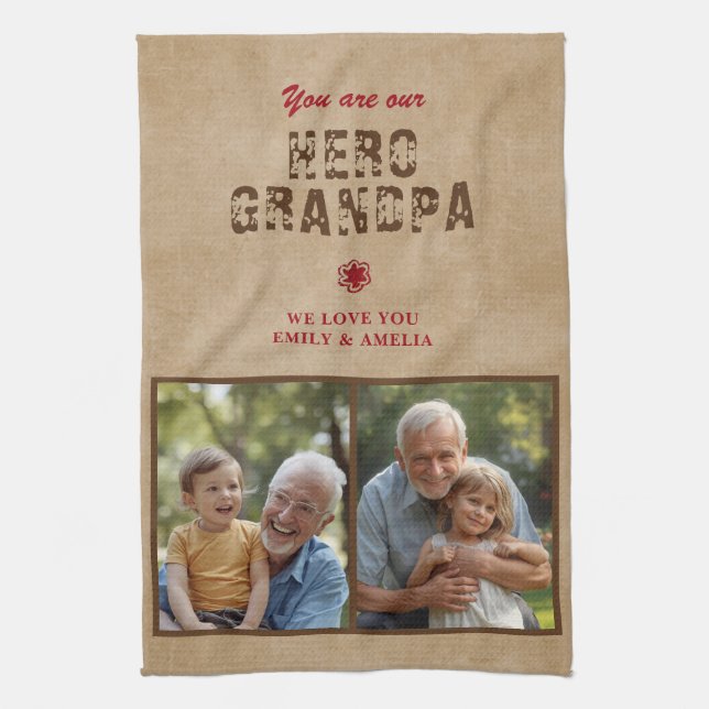 Linge De Cuisine Rustic Hero Grandpa Father`s Day 2 Photo Collage (Vertical)