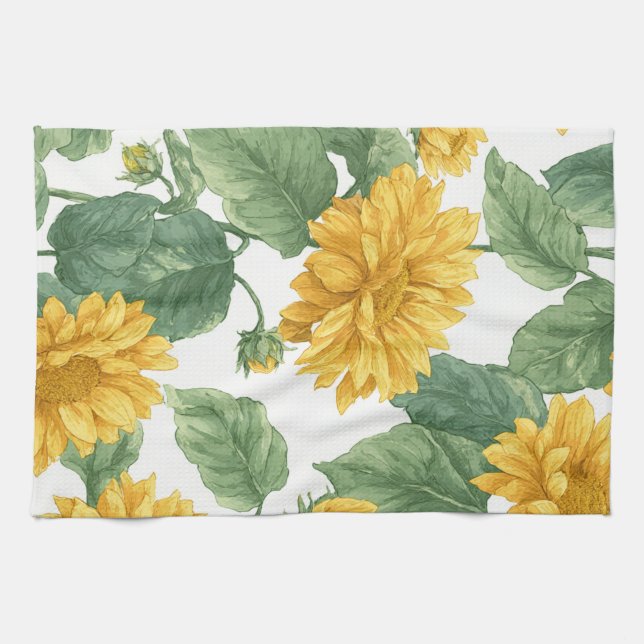 Linge De Cuisine Rustic Sunflower Watercolor Floral Farmhouse (Horizontal)