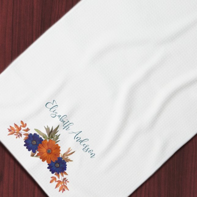 Linge De Cuisine Rustique Automne Orange Navy Bleu Floral (Créateur téléchargé)
