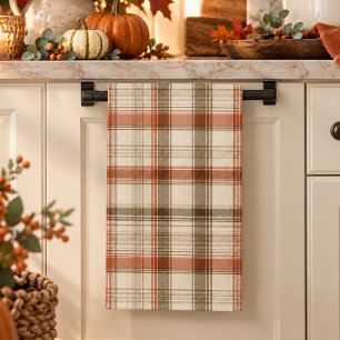 Linge De Cuisine Rustique Automne Plaid Classique Brun Crème Rouill