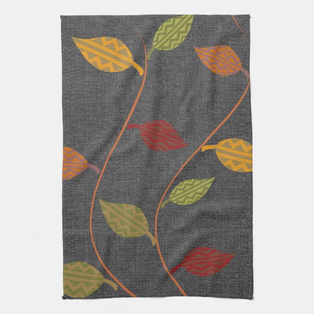 Linge De Cuisine Rustique Bright Deep Fall Feuilles Motif (Vertical)