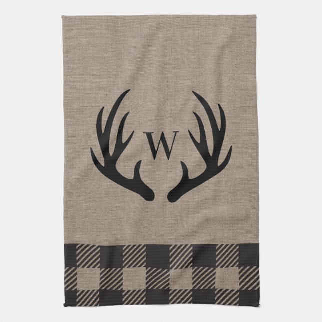 Linge De Cuisine Rustique Cabine Lodge Antlers Monogrammed Serviett (Vertical)
