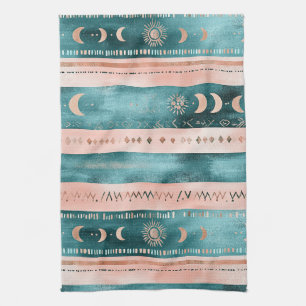 Linge De Cuisine Rustique Céleste Rayure Lune Soleil Terrien