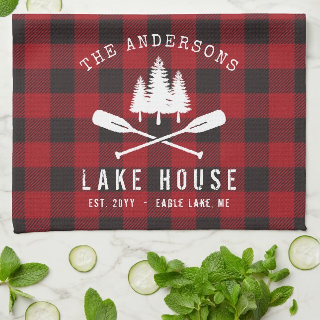 Linge De Cuisine Rustique Country Lake House Tree Red Buffalo Plaid (Plié)