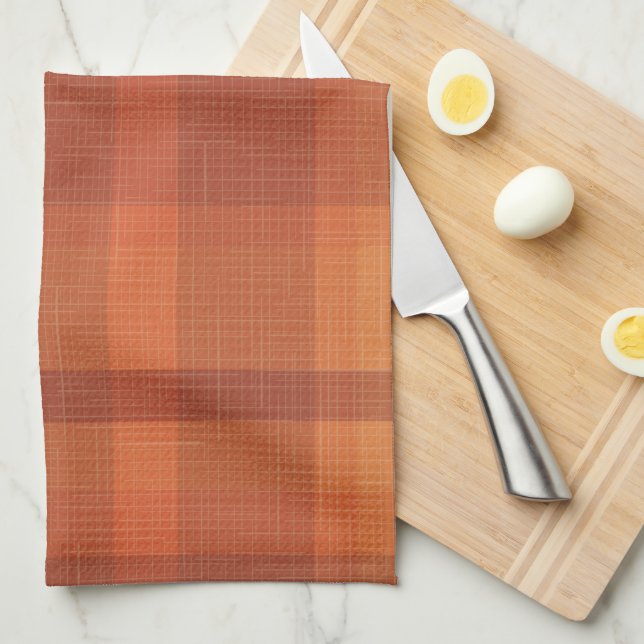Linge De Cuisine Rustique Orange Automne Plaid Tartan (Quart Plié)