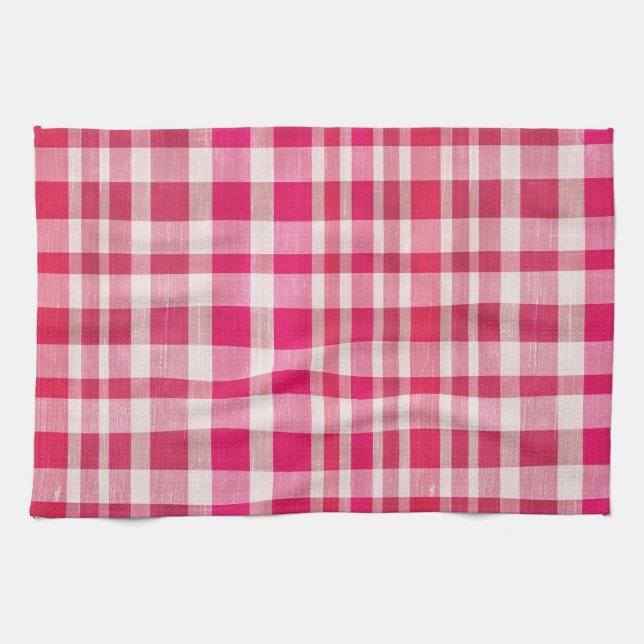 Linge De Cuisine Rustique rose rétro, texturé Plaid (Horizontal)