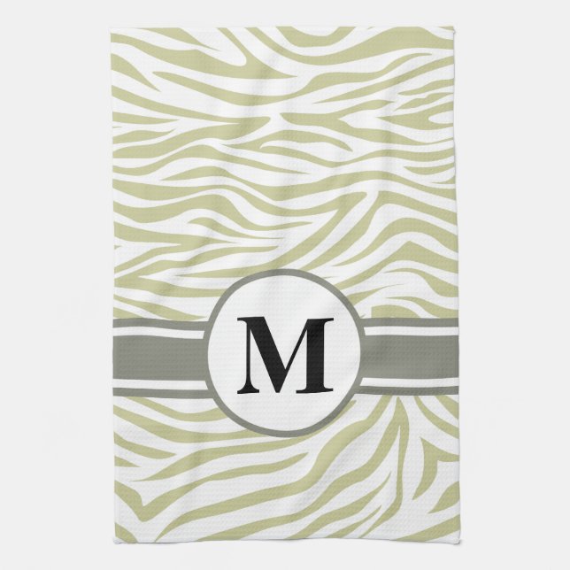Linge De Cuisine Safari vert Zebra avec monogramme (Vertical)