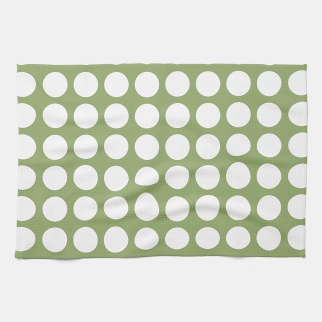 Linge De Cuisine Sage Green & Big White Pois (Horizontal)