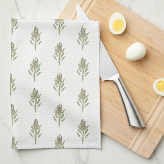 Linge De Cuisine Sage Green Botanique plante aquarelle cuisine (Quart Plié)