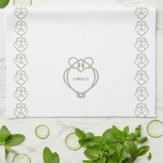 Linge De Cuisine Sage Green Irish Celtic Swan Love Knot Nom de fami (Plié)