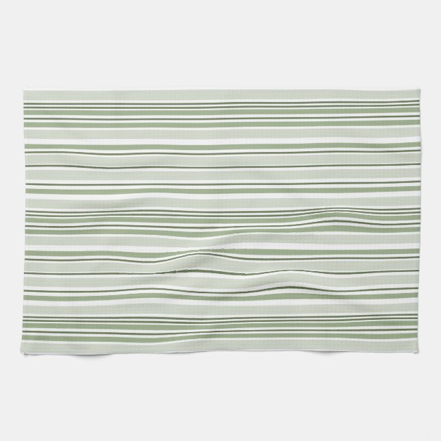 Linge De Cuisine Sage Green (Light, Medium, Dark) and White Stripes (Horizontal)