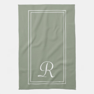 Linge De Cuisine Sage Moderne & Monogramme Personnalisé à rayures b