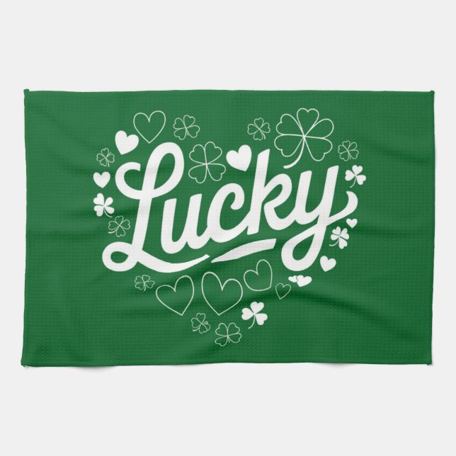 Linge De Cuisine Saint Patrick's Day Heart Lucky Clover Shamrock (Horizontal)