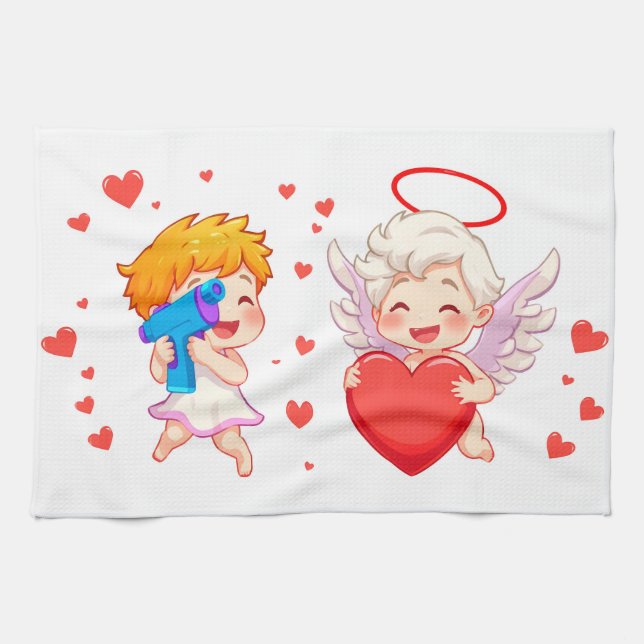 Linge De Cuisine Saint-Valentin 2025 : Angels mignons et joyeux 👼  (Horizontal)