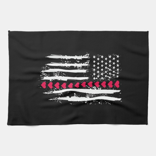 Linge De Cuisine Saint-Valentin Cœurs Rouges Drapeau Américain US P (Horizontal)