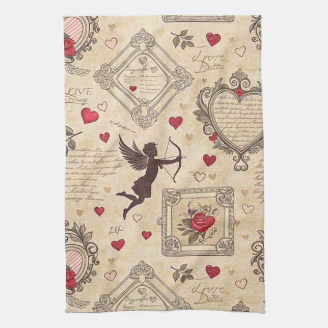 Linge De Cuisine Saint Valentin Cupid Antique Amour Orné (Vertical)