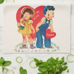 Linge De Cuisine Saint-Valentin Rétro, Cœurs de Fille et de Garçon