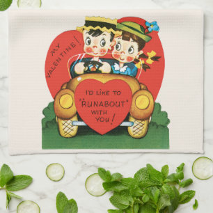 Linge De Cuisine Saint-Valentin Rétro, Fille et Garçon Vintage dans