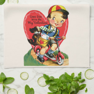 Linge De Cuisine Saint-Valentin rétro, garçon vintage sur un scoote