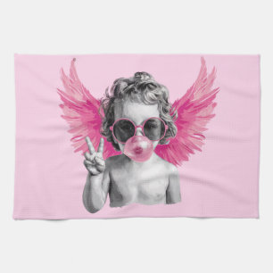 Linge De Cuisine Saint-Valentin soufflant une bulle Cupidon Saint-V