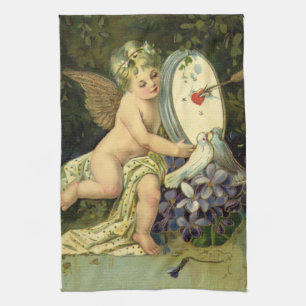 Linge De Cuisine Saint-Valentin victorien, oiseaux d'amour d'ange v