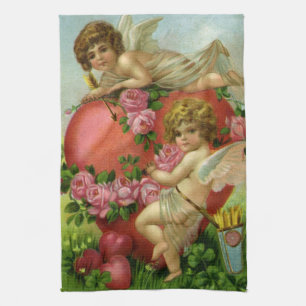 Linge De Cuisine Saint-Valentin Victorien Vintage Anges Cœur Rose