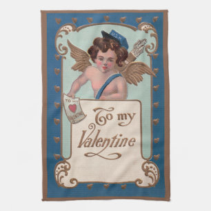 Linge De Cuisine Saint-Valentin vintage, chérubin avec lettres d'am