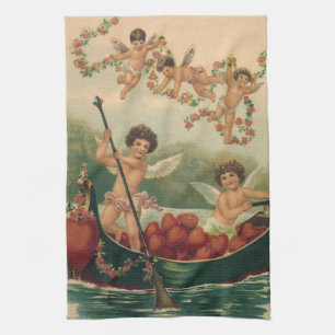Linge De Cuisine Saint-Valentin vintage, chérubins victoriens dans