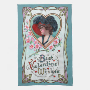 Linge De Cuisine Saint-Valentin vintage, Femme élégante dans un cœu
